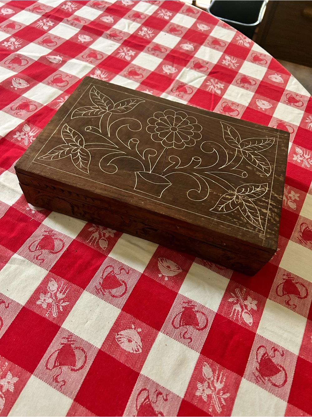 Vintage Carved Wooden Floral Jewelry Box